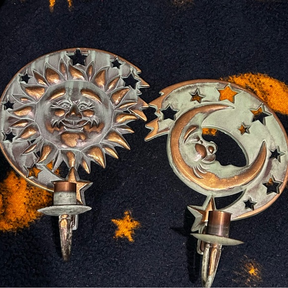 VTG 90s PartyLite Celestial Sun Moon Candle Holders Whimsigoth Witchy Wall Decor